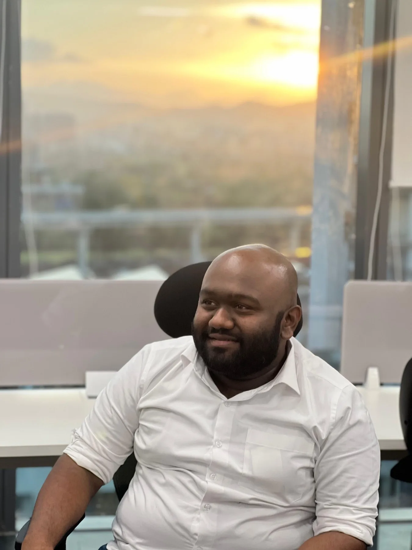 In the office at sunset